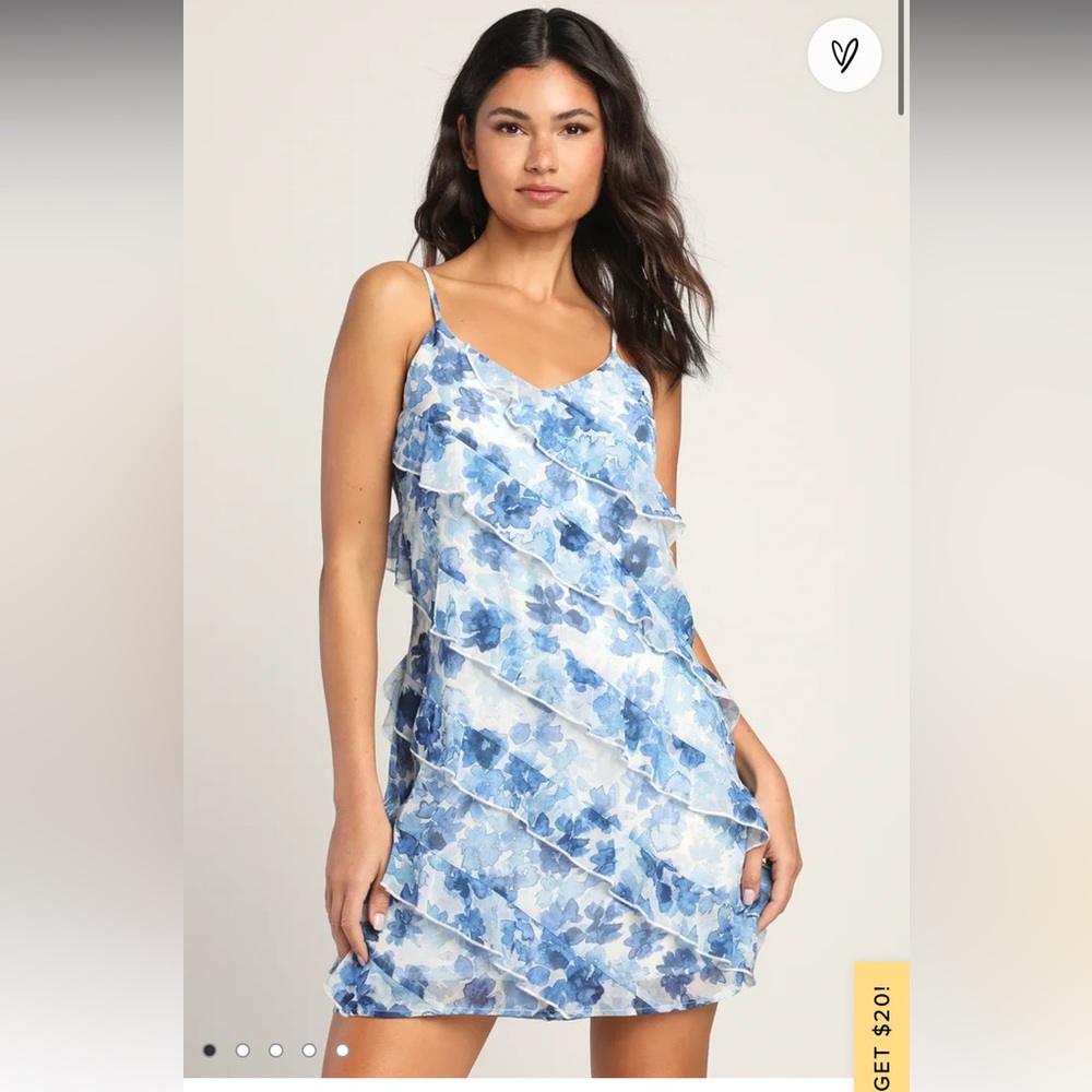 Lulu's blue floral sleeveless ruffled mini dress